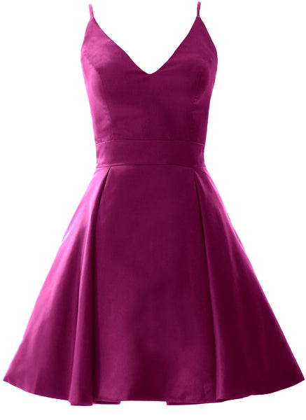 MACloth Mini Prom Homecoming Dresses V Neck Satin Wedding Guest Formal Gown
