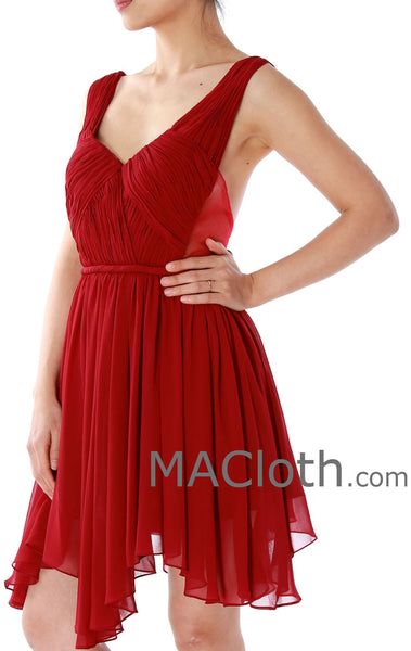 MACloth Straps V Neck Short Chiffon Prom Dress, Burgundy Homecoming Dress 160132
