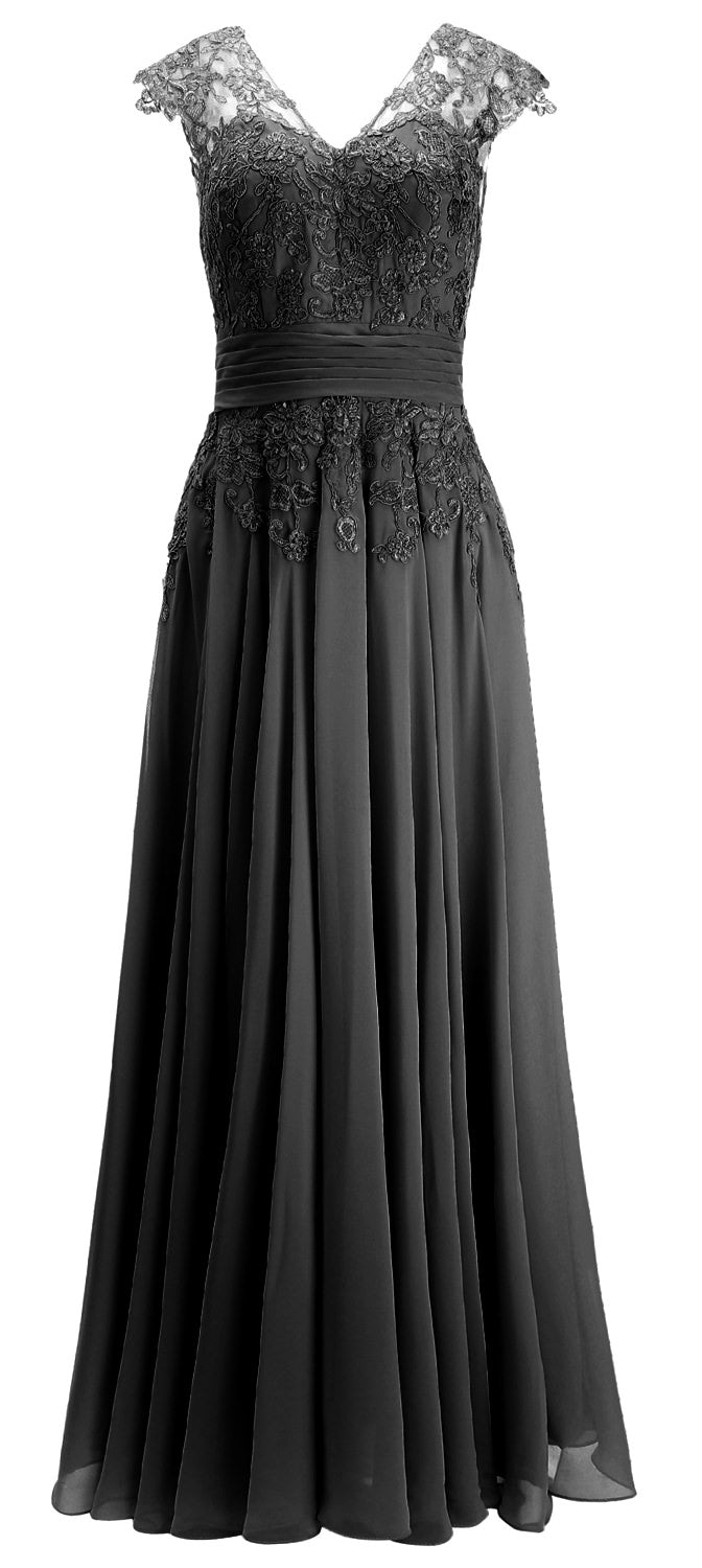 MACloth Damen Maxikleid für die Brautmutter, Flügelärmel, V-Ausschnitt, Spitze, Abendkleid