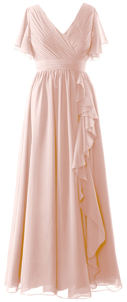 MACloth Mother of the Bride Dresses with Sleeves V Neck Long Wedding Formal Gown
