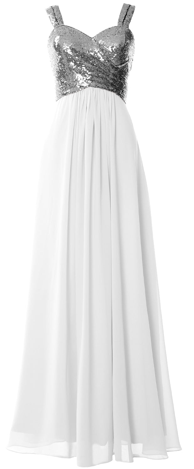 MACloth Women Sequin Chiffon Long Bridesmaid Dress Cowl Back