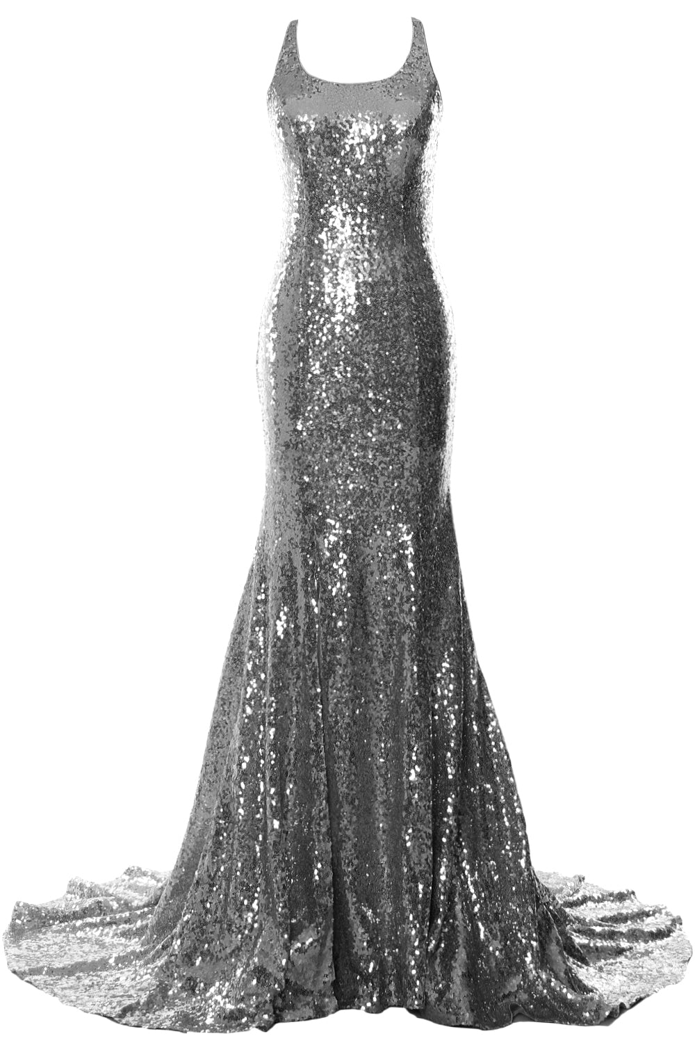 MACloth Vestidos de fiesta de sirena sin mangas con lentejuelas para fiesta de bodas Vestido de noche formal