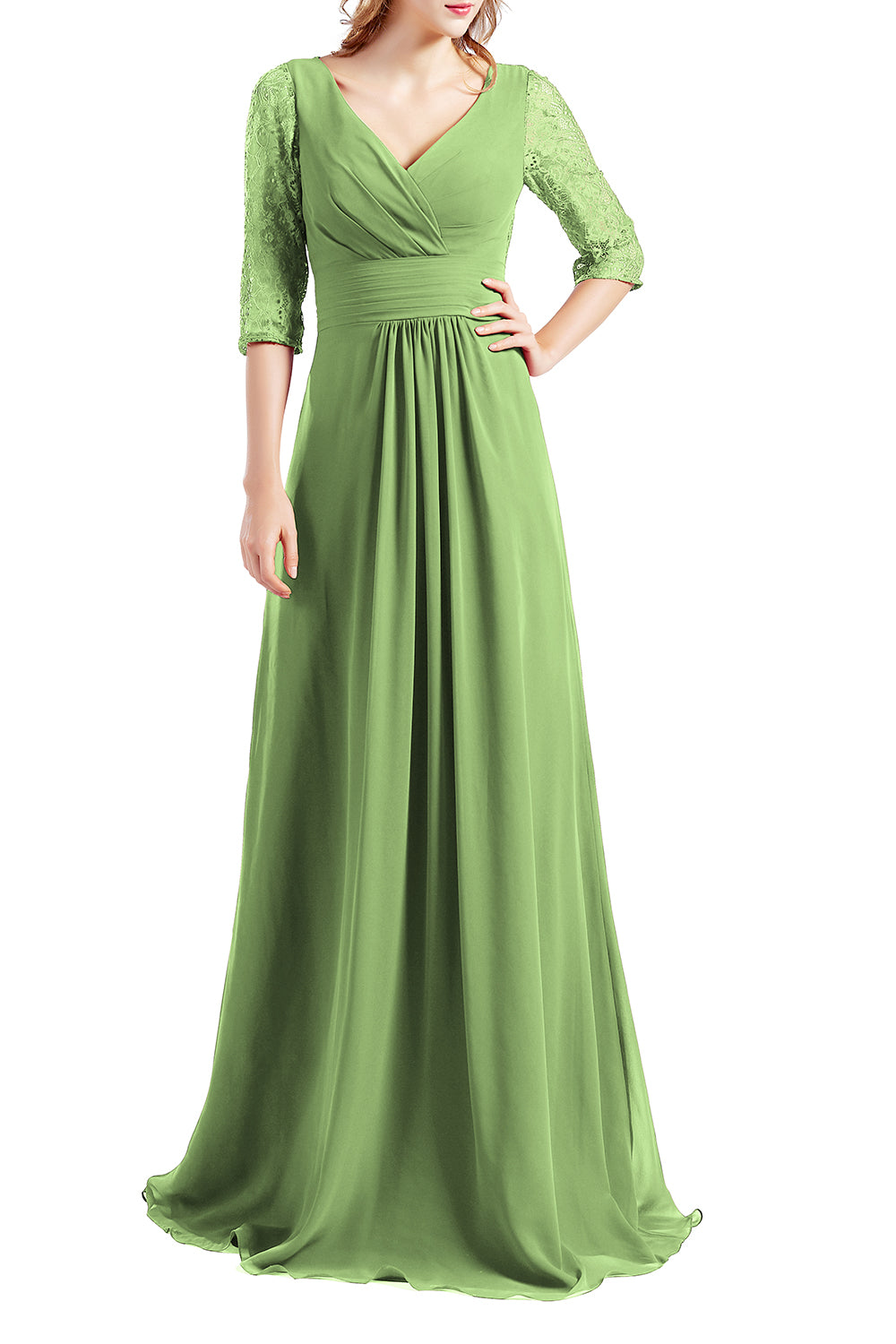 MACloth Damen-Kleid, Halbarm, V-Ausschnitt, Spitze, lang, für Hochzeit, Party, Brautjungfer, Mutter