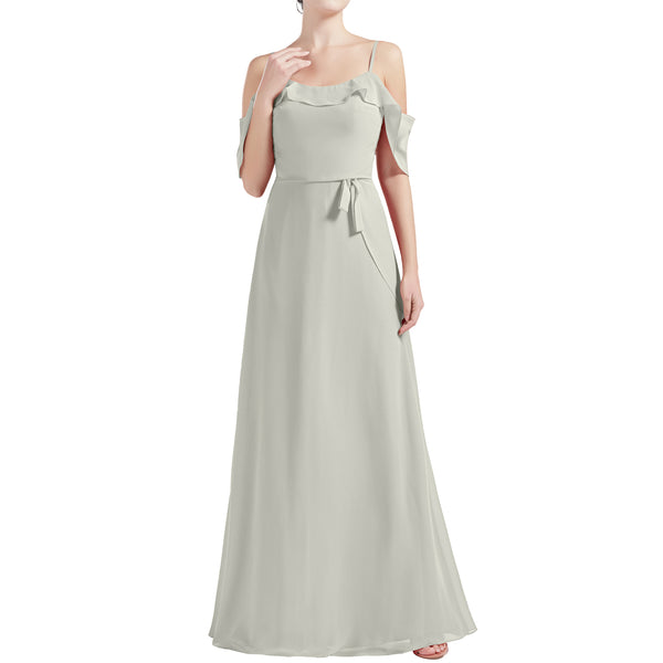 MACloth Women Cold Shoulder Long A Line Wedding Bridesmaid Dresses