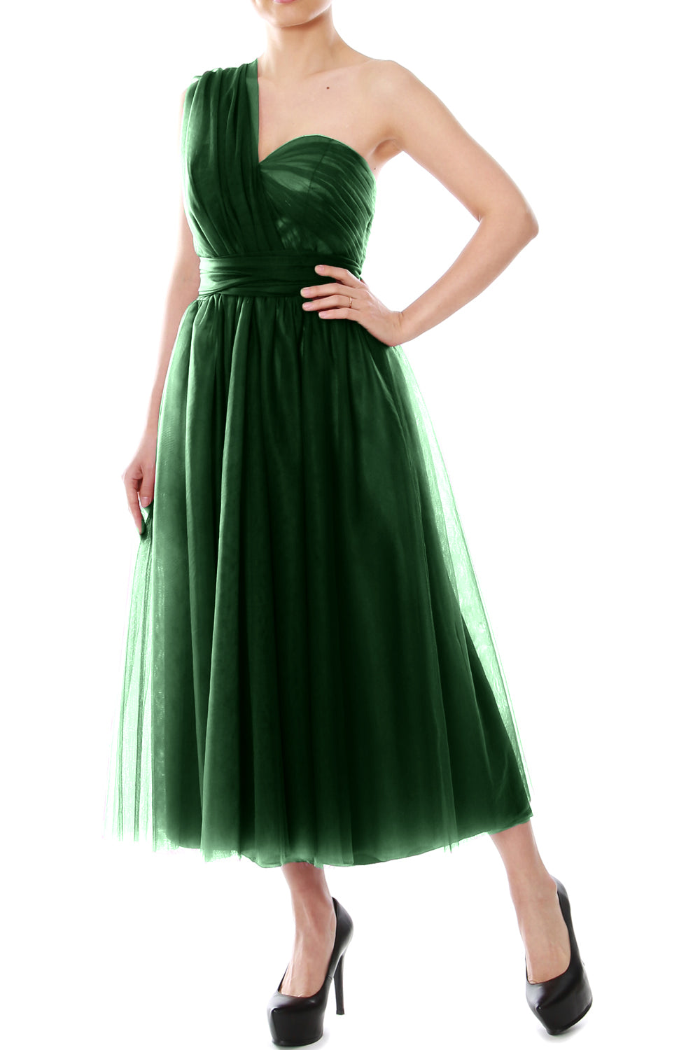 MACloth Midi Convertible Vestidos de dama de honor Vestido de fiesta de boda de tul