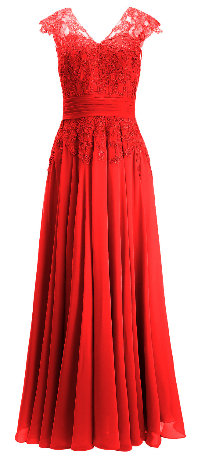 MACloth Damen Maxikleid für die Brautmutter, Flügelärmel, V-Ausschnitt, Spitze, Abendkleid