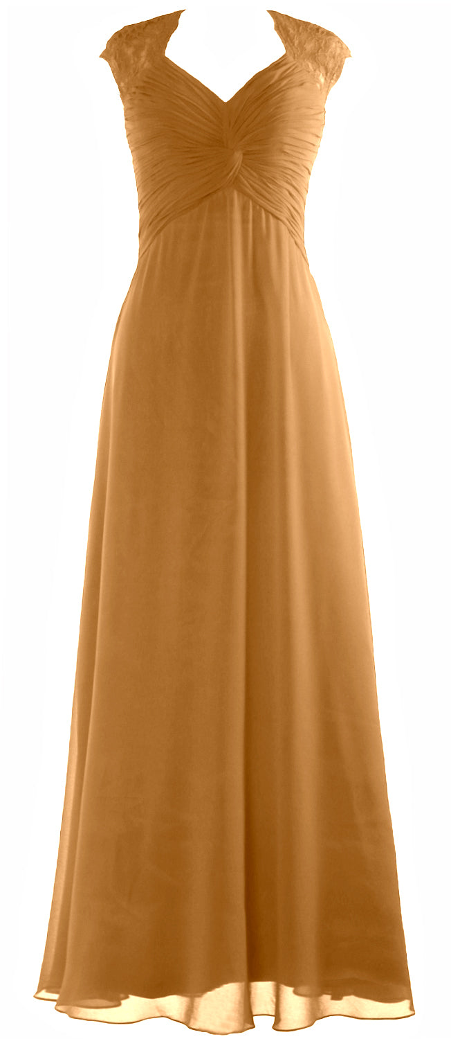 MACloth Women Cap Sleeve Lace Long Prom Dress Chiffon Wedding Party Formal Gown