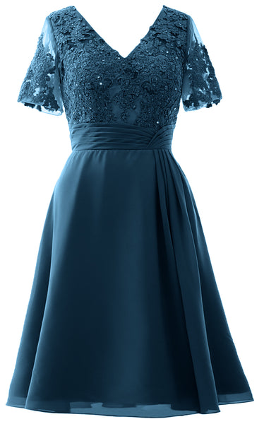 MACloth Women Knee Length Mother of Bride Dresses Short Sleeves Wedding