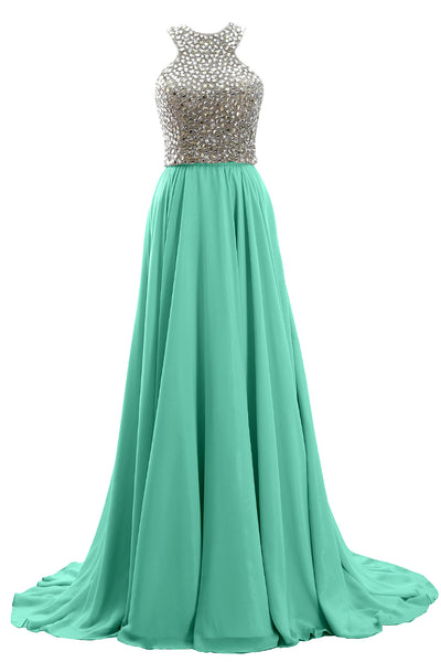 MACloth Women Two Piece Beaded Formal Evening Gown 2019 Chiffon Long Prom Dress