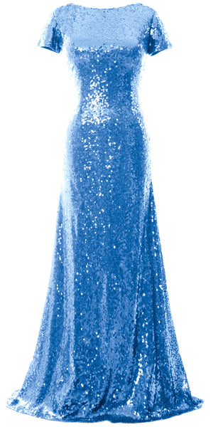 MACloth Mermaid Cap Sleeve Sequin Long Bridesmaid Dress Formal Evening Gown