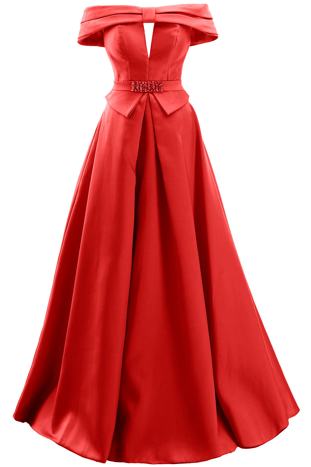 MACloth Damen Schulterfreies Satin-Maxikleid für Ball, formelle Party, Abendkleid
