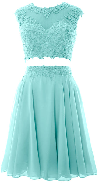 MACloth Women Vintage 2 Piece Prom Homecoming Dress Lace Wedding Party Gown