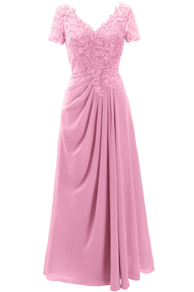 MACloth Women Mother of the Bride Dresses Short Sleeve Lace Wedding Evening Gown