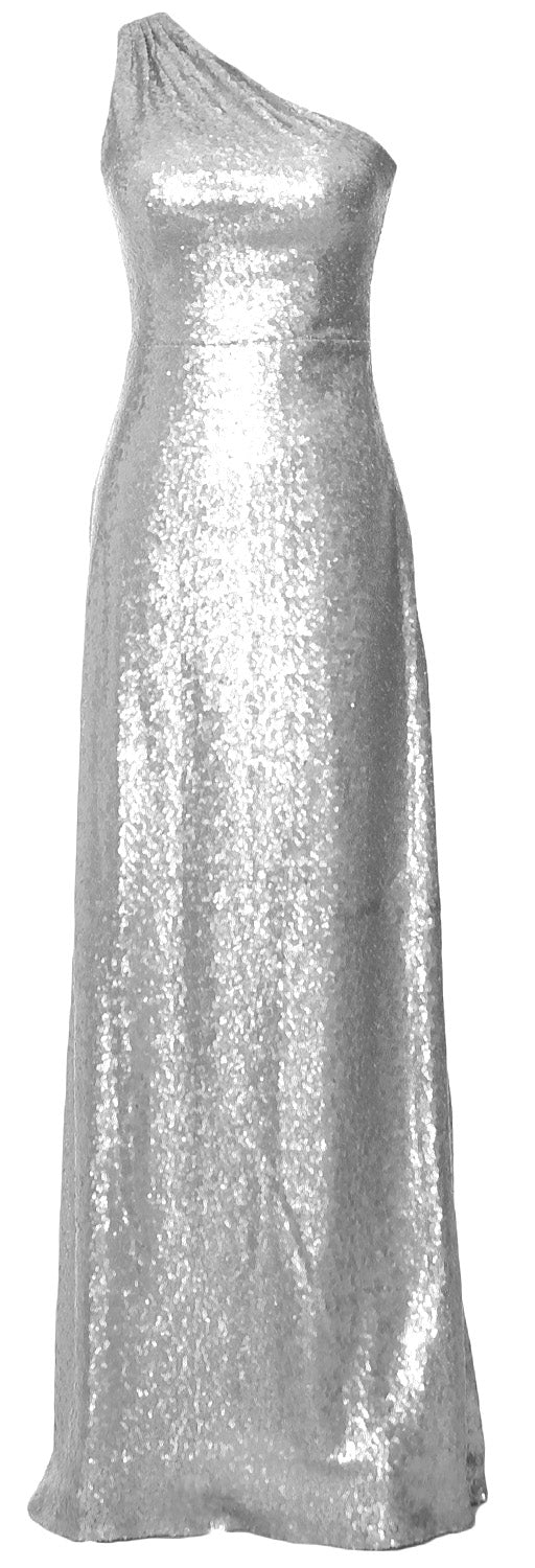 MACloth Women Sequin One Shoulder Long Bridemaid Dresses Military Ball Gown