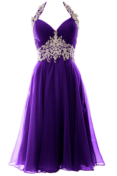 MACloth Women Halter Short Lace Beading Wedding Guest Dresses Homecoming