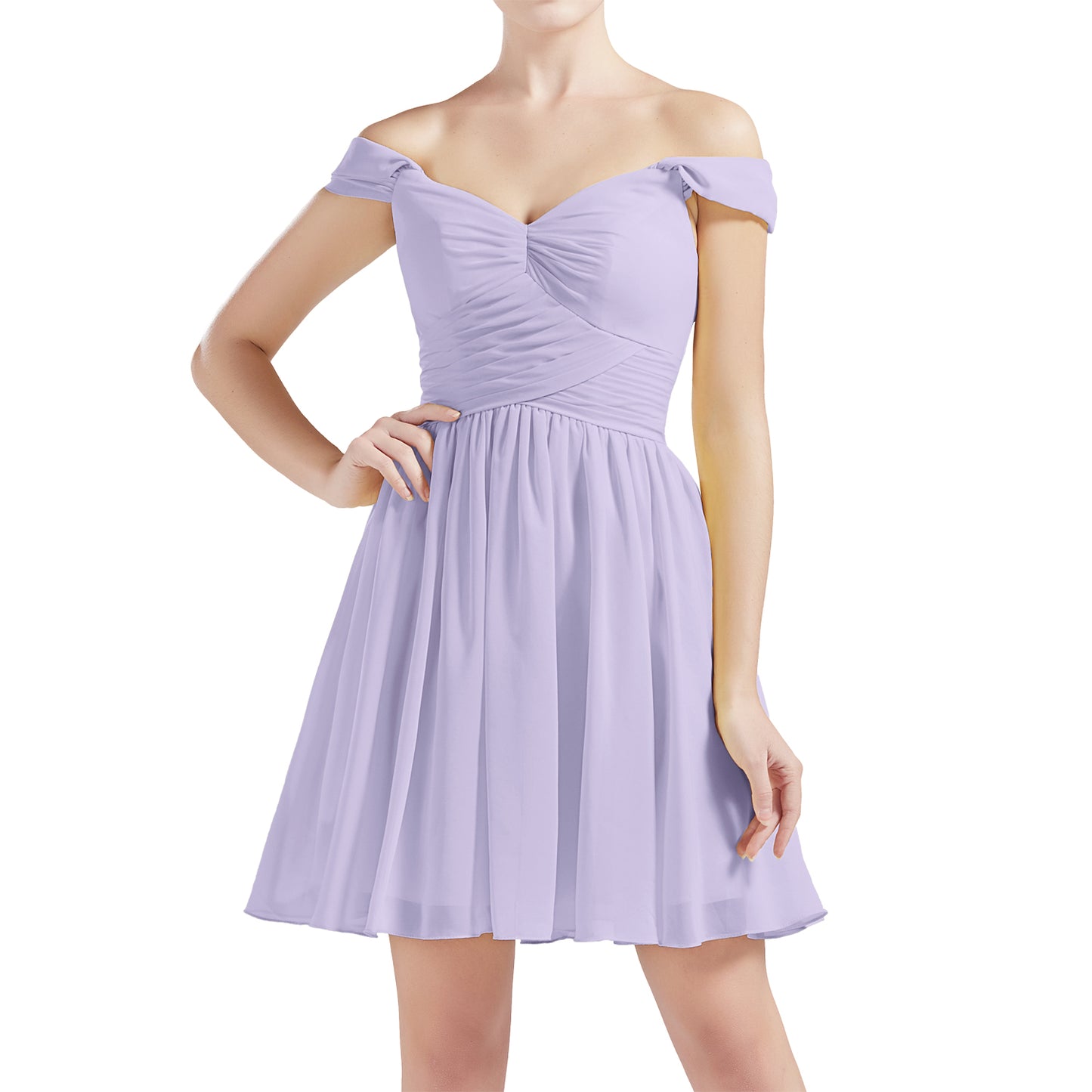 MACloth Damen Schulterfrei Kurze Chiffon Brautjungfernkleider Hochzeit Party BD MoH