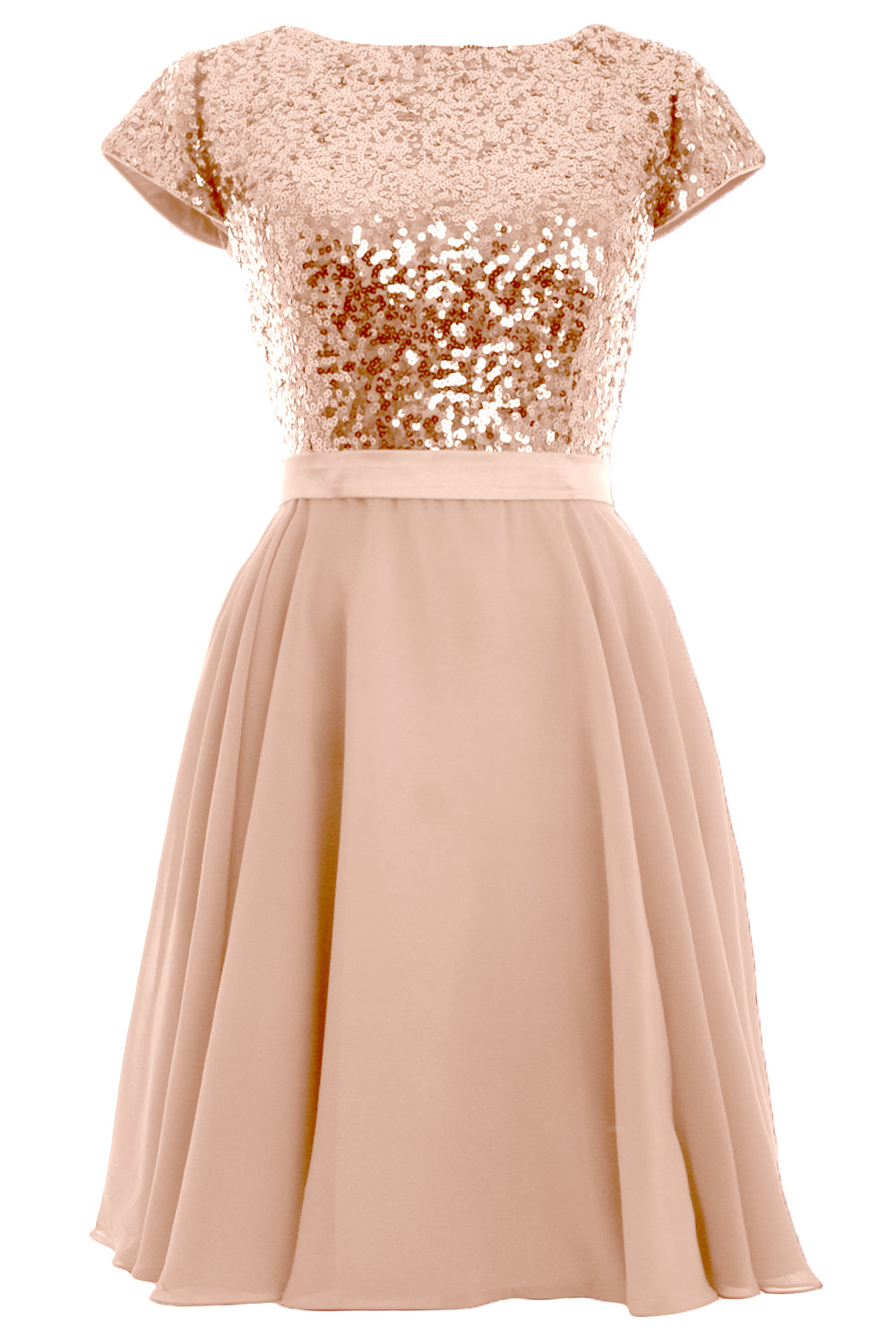 MACloth Vestido de fiesta formal de chifón corto con lentejuelas y mangas cortas para mujer