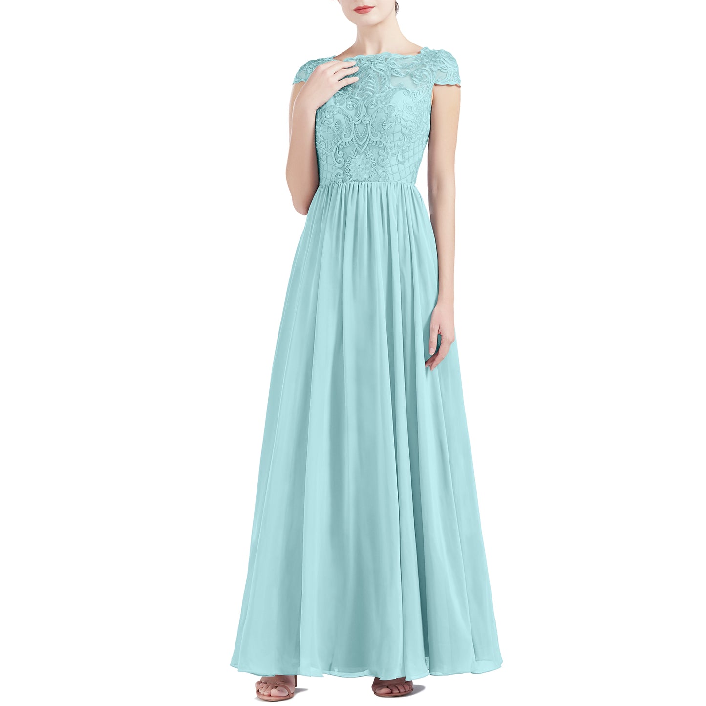 MACloth Women Cap Sleeve Scoop Lace Long Wedding Mother Bride Dresses Formal