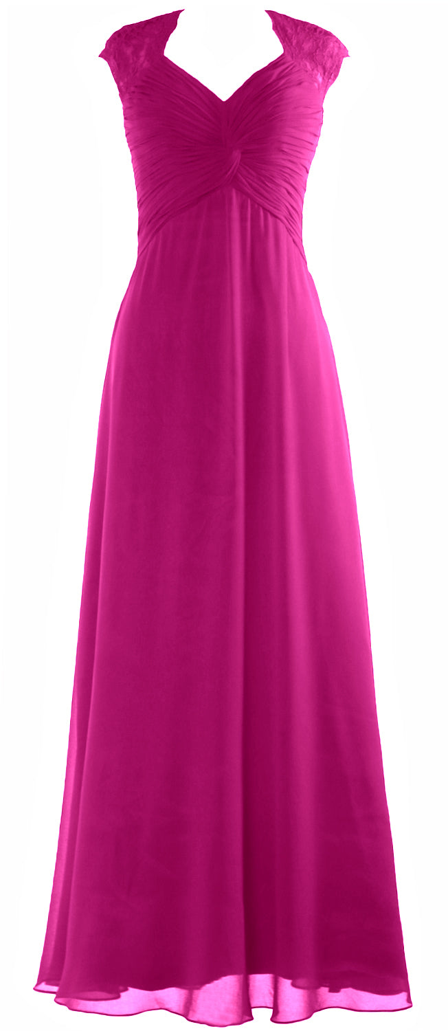 MACloth Women Cap Sleeve Lace Long Prom Dress Chiffon Wedding Party Formal Gown