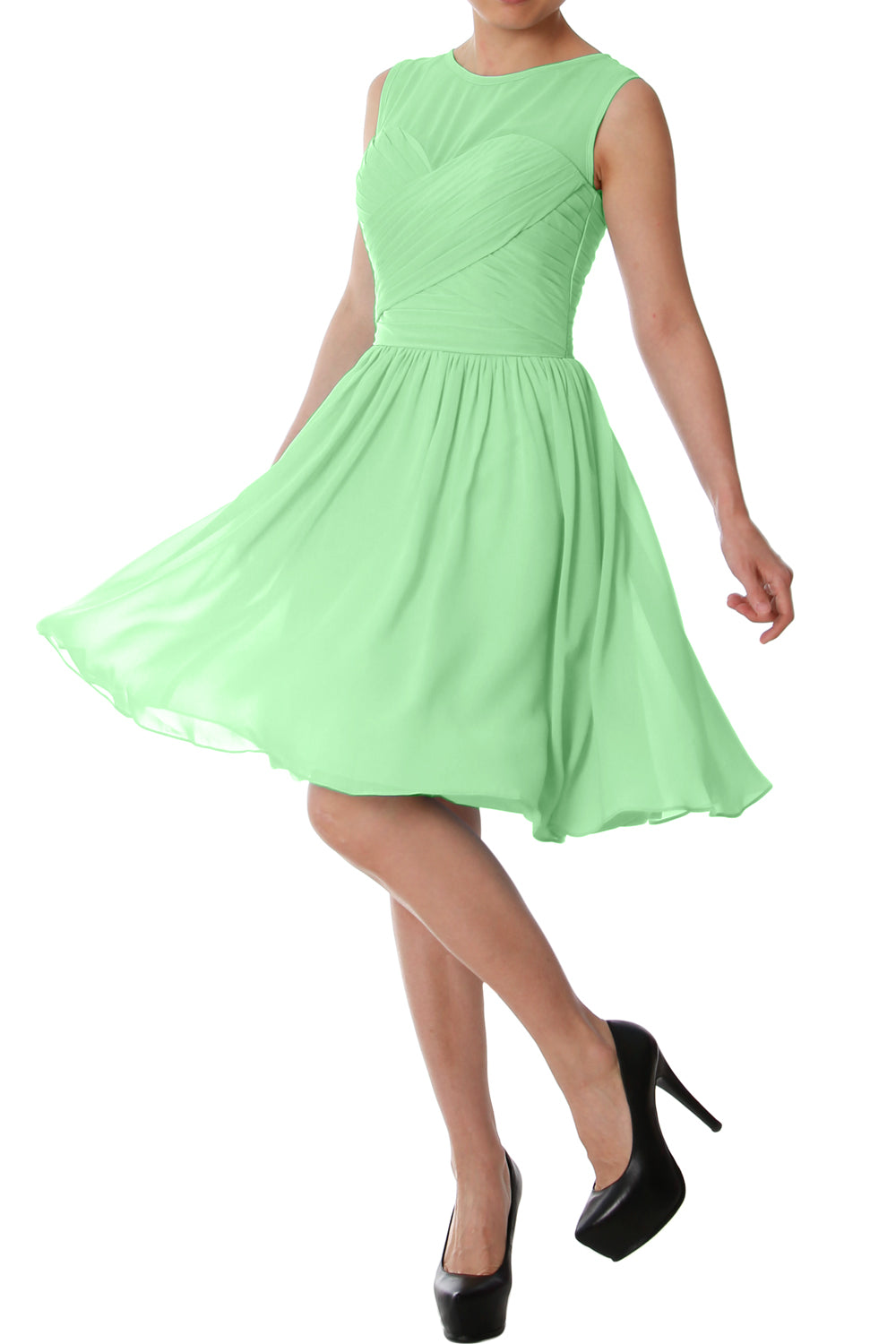 Vestido de dama de honor corto con cuello redondo elegante de MACloth, vestido formal de gasa para fiesta de boda