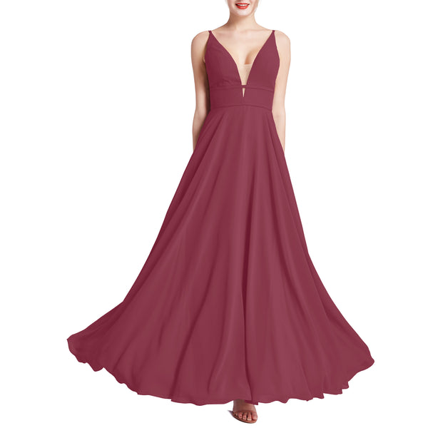 MACloth Women Plunge V Neck Long Elegant Wedding Party Bridesmaid Dresses