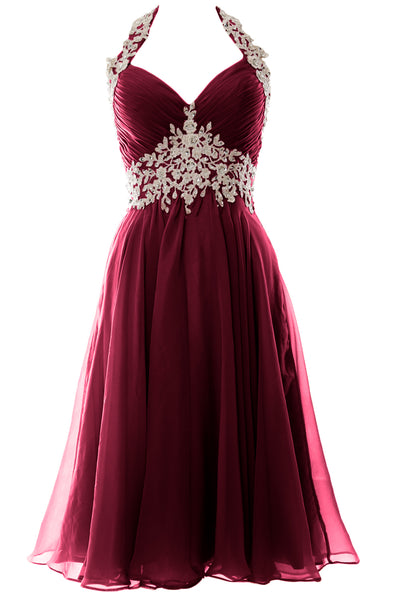 MACloth Women Halter Short Lace Beading Wedding Guest Dresses Homecoming