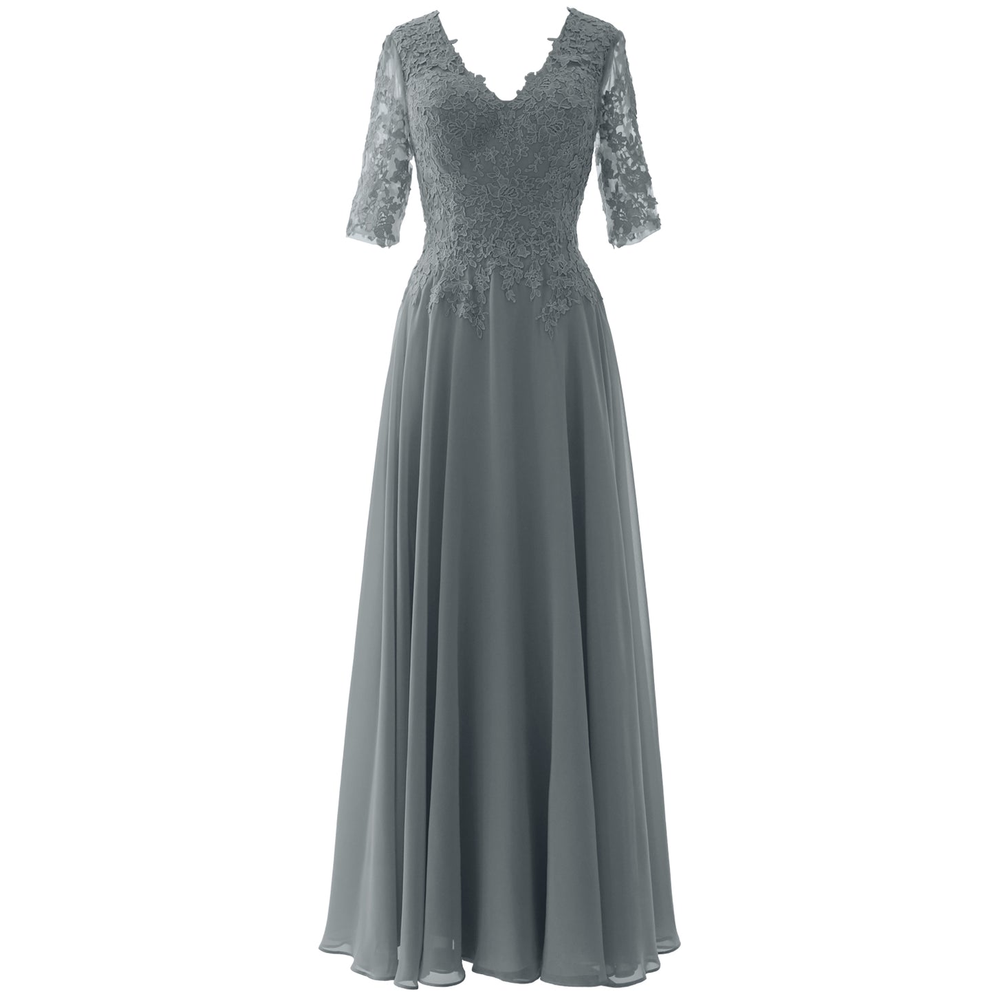 MACloth Vestido largo maxi para madre de la novia, manga corta, encaje, escote en V, vestido de noche