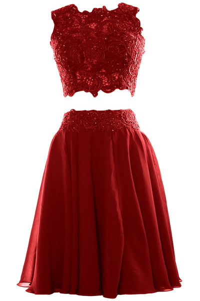 MACloth Women Two Piece Lace Chiffon Short Prom Dress Cocktail Party Formal Gown