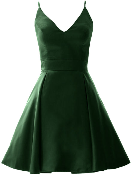 MACloth Mini Prom Homecoming Dresses V Neck Satin Wedding Guest Formal Gown