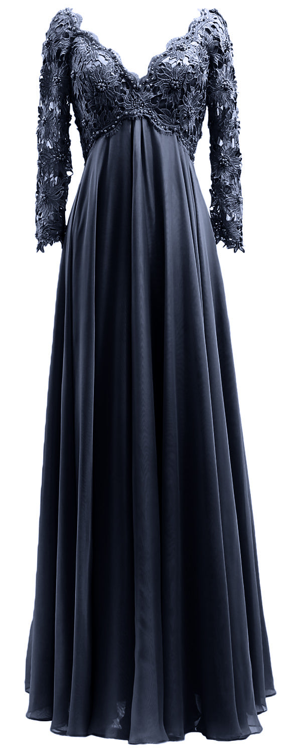 MACloth Damen Abendkleid für die Brautmutter, V-Ausschnitt, Spitze, lange Ärmel