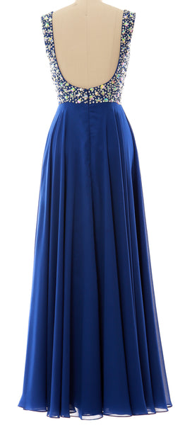 MACloth Women Straps Crystal Chiffon Long Prom Wedding Party Dress Evening Gown