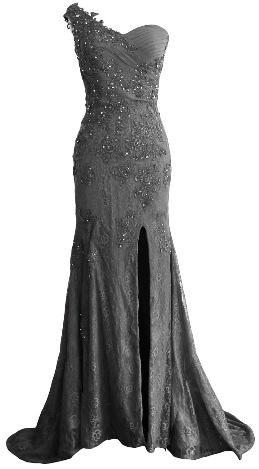 MACloth Women Prom Dresses Mermaid One Shoulder Long Lace Maxi Wedding Gown Long