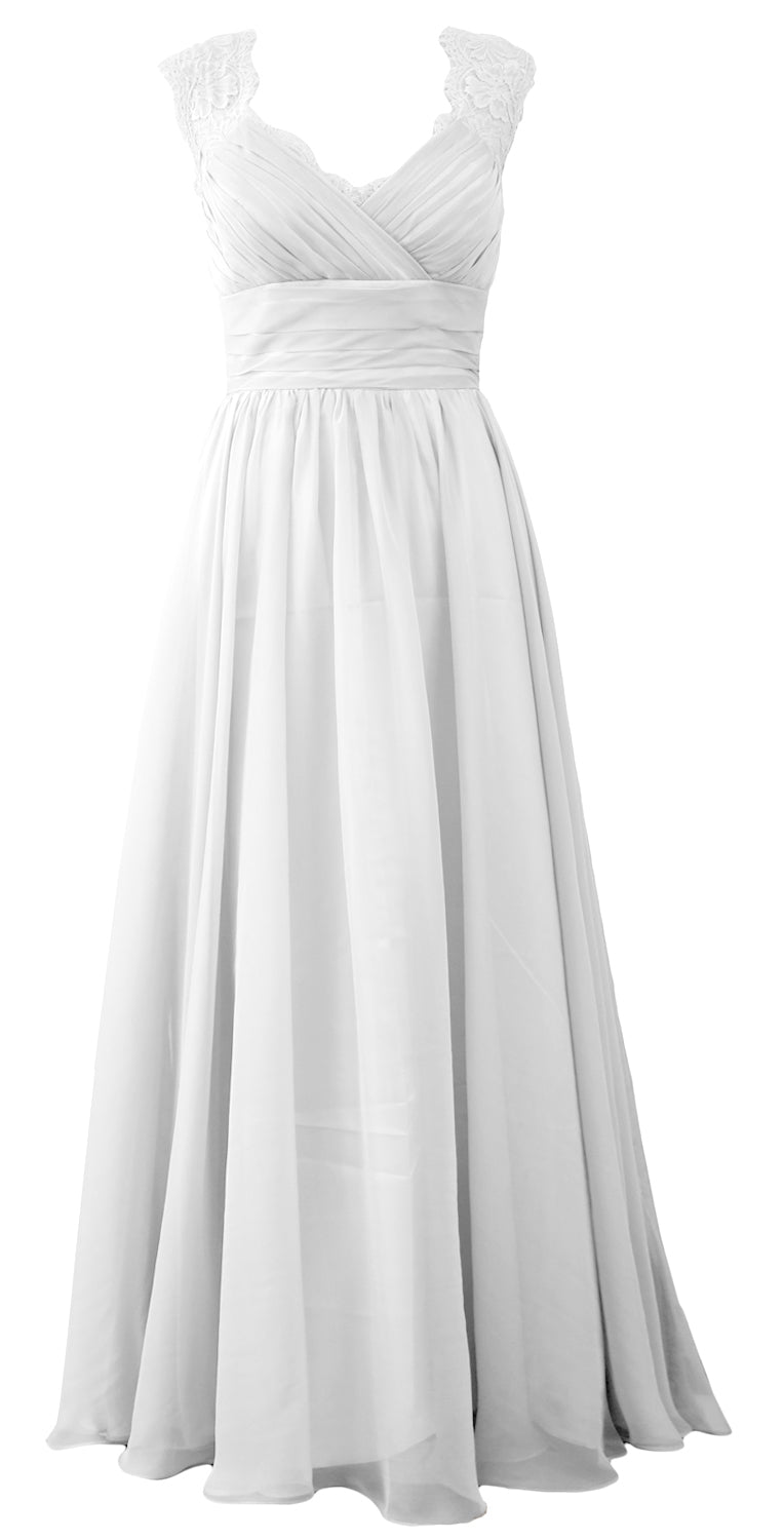 MACloth Women Vintage Long Bridesmaid Dress V Neck Lace Formal Evening Gown