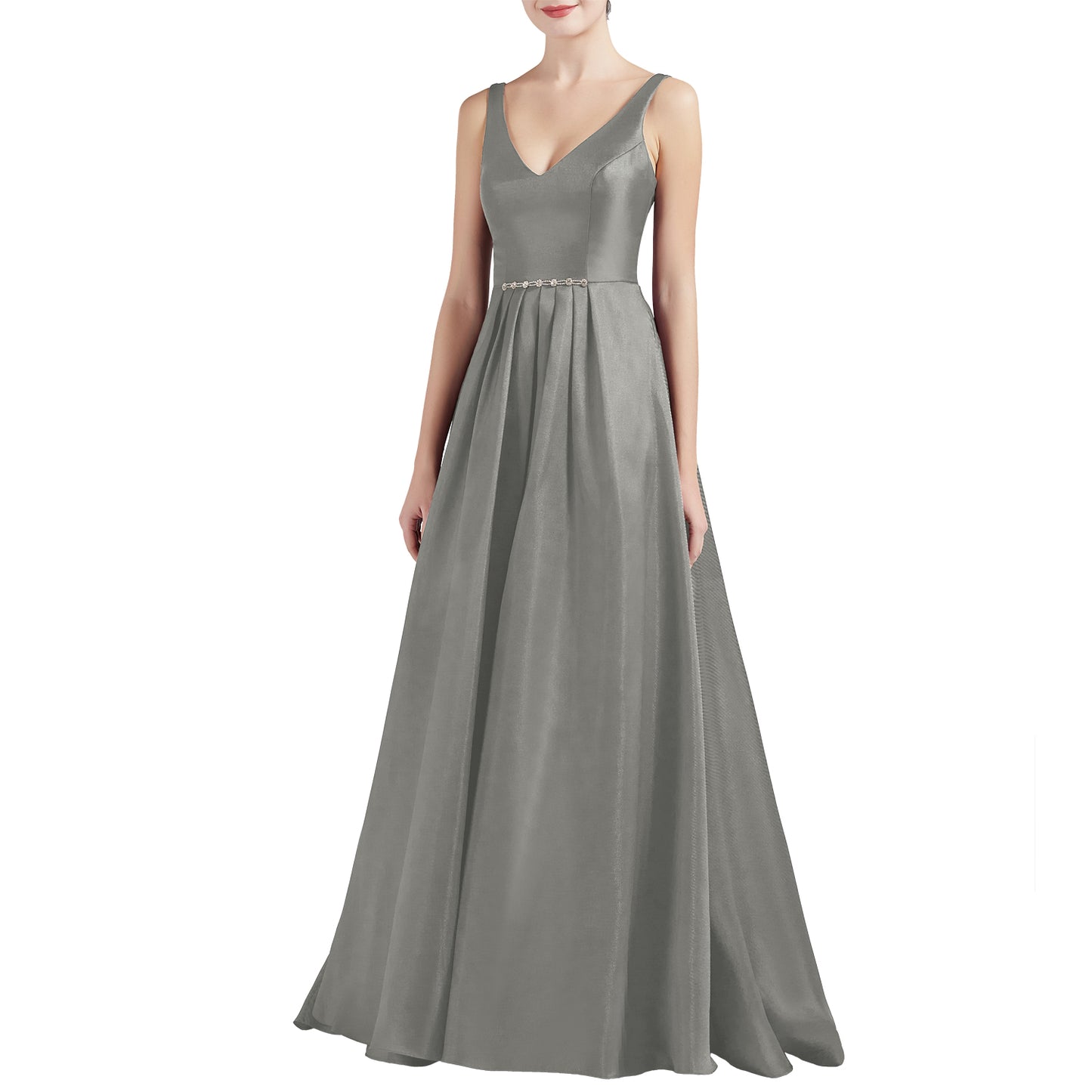 MACloth Mujeres A Línea V Cuello Largo Satén Vestidos de Fiesta de Graduación Vestido de Baile de Boda