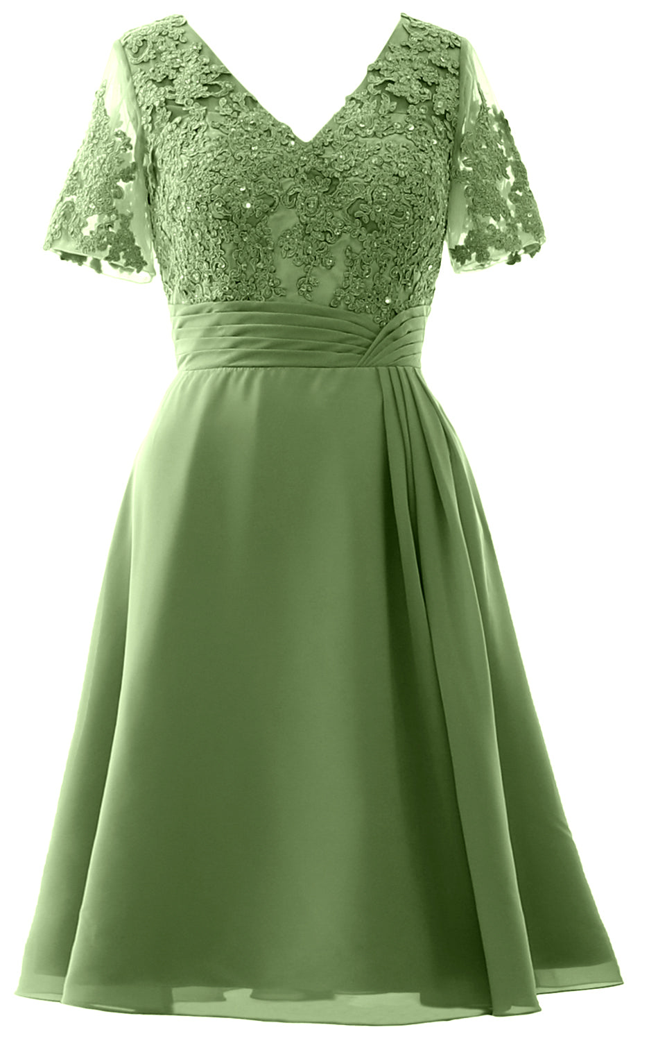 MACloth Frauen Knielange Mutter der Braut Kleider Kurze Ärmel Hochzeit