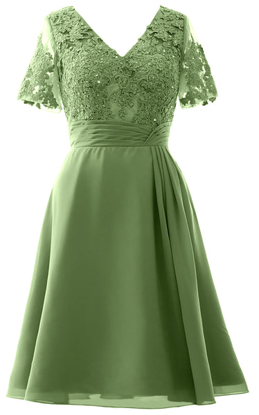 MACloth Women Knee Length Mother of Bride Dresses Short Sleeves Wedding