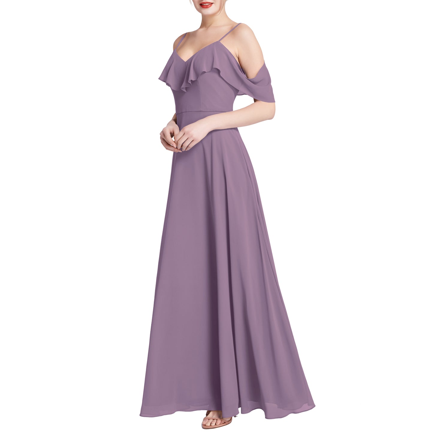 MACloth Women V Neck Cold Shoulder Long Maxi Wedding Party Bridesmaid Dresses