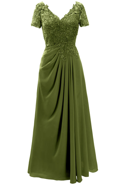 MACloth Women Mother of the Bride Dresses Short Sleeve Lace Wedding Evening Gown