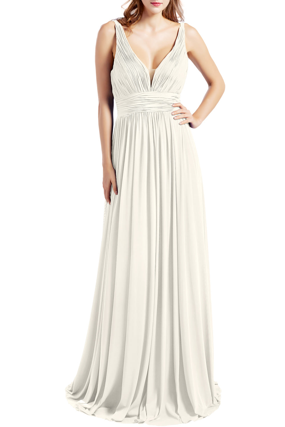 MACloth Women Sleeveless V Neck Bridesmaid Dresses Beach Wedding