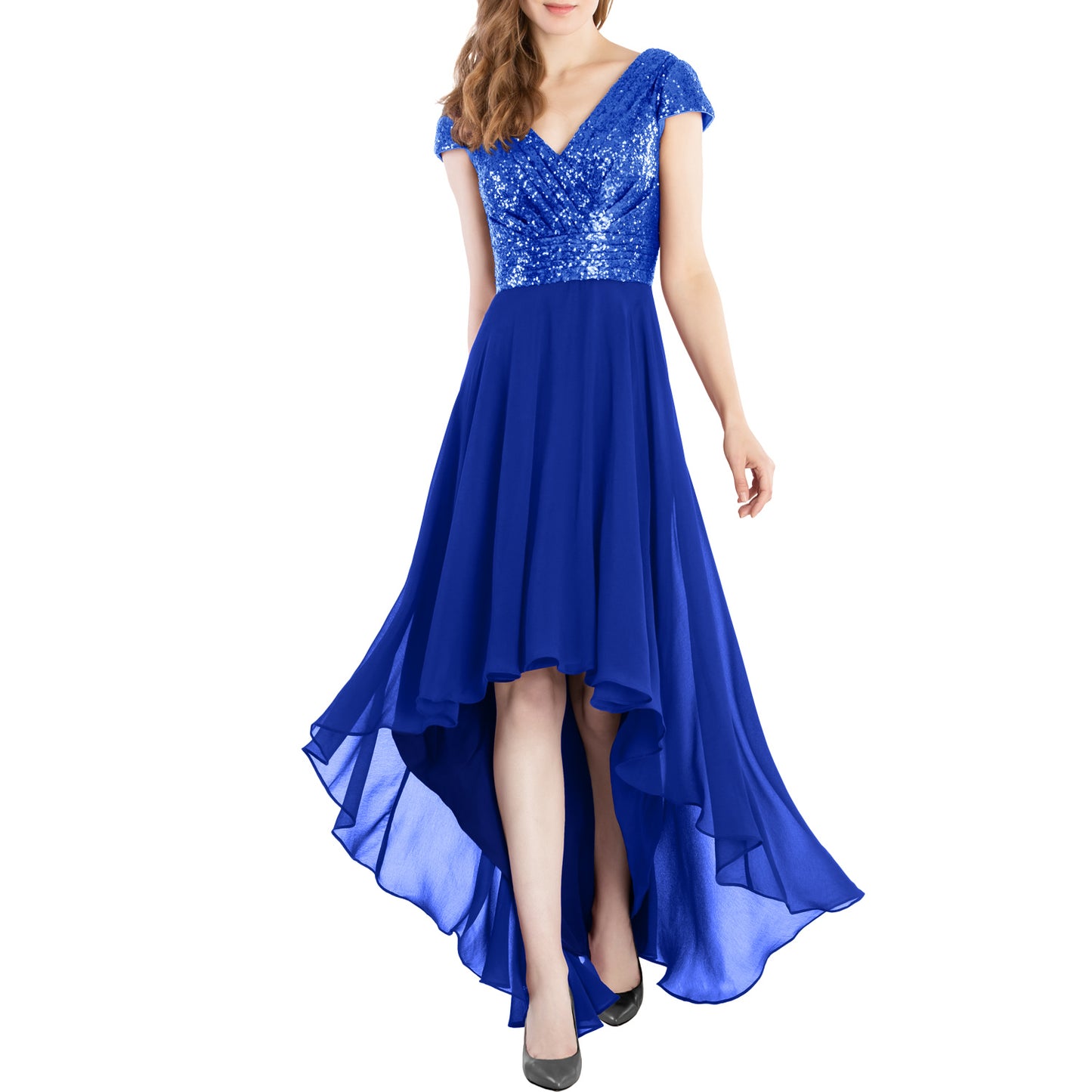 MACloth Mother of Bride Dresses Cap Sleeves High Low Sequin Wedding Fo MACloth Mother of Bride Dresses Cap Sleeves High Low Sequin Wedding Fo