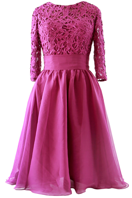 MACloth Women 3/4 Sleeve Lace Short Mother of Bride Dress Formal Evening Gown
