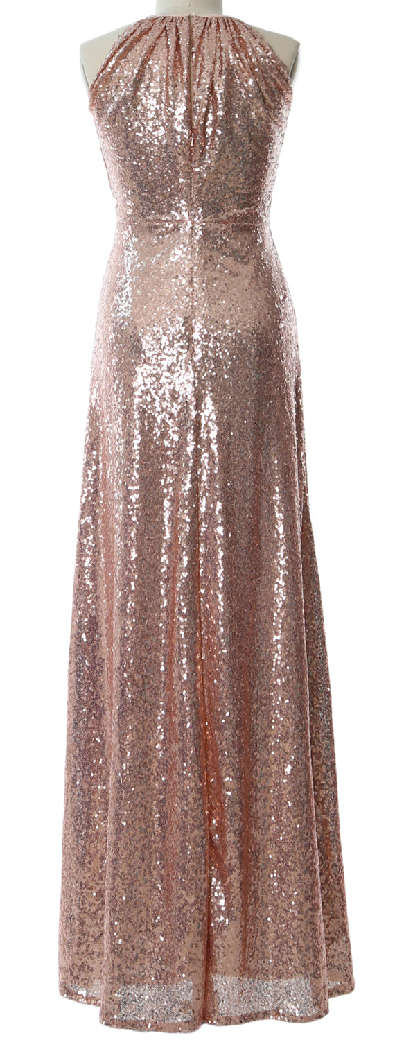 MACloth Damen Neckholder Pailletten Lange Brautjungfernkleider Hochzeit Party Abendkleid