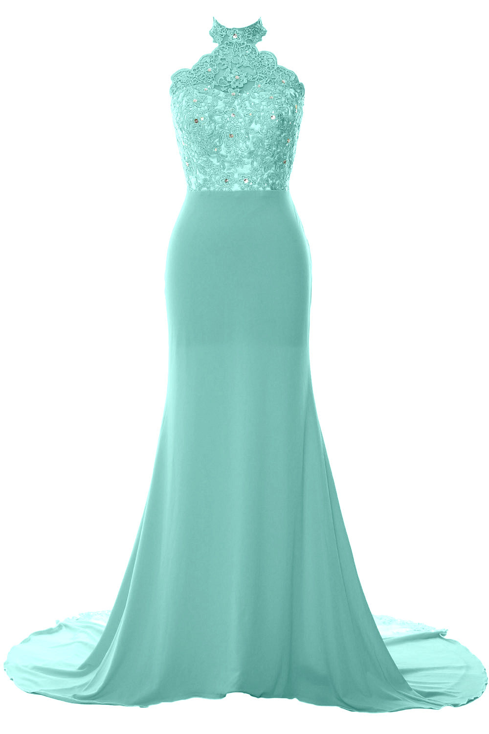 MACloth Women Prom Dresses Mermaid Sleeveless Lace Evening Party Formal Gown