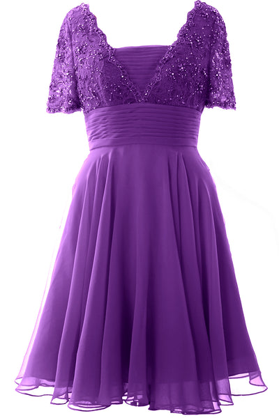 MACloth Women Mother of Bride Dress Short Sleeves Lace Wedding Party Formal Gown