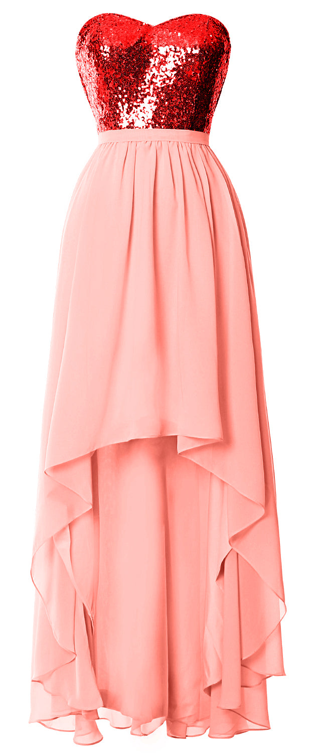 MACloth High Low Brautjungfernkleider Sweetheart Pailletten Hochzeitsfeierkleid
