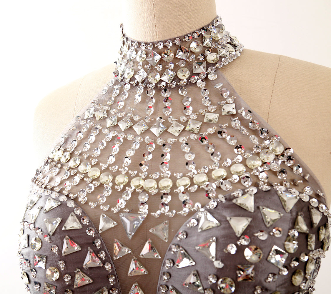 MACloth Damen Meerjungfrau Zweiteiliges Ballkleid mit hohem Halsausschnitt aus Taft, lang, formelles Kleid