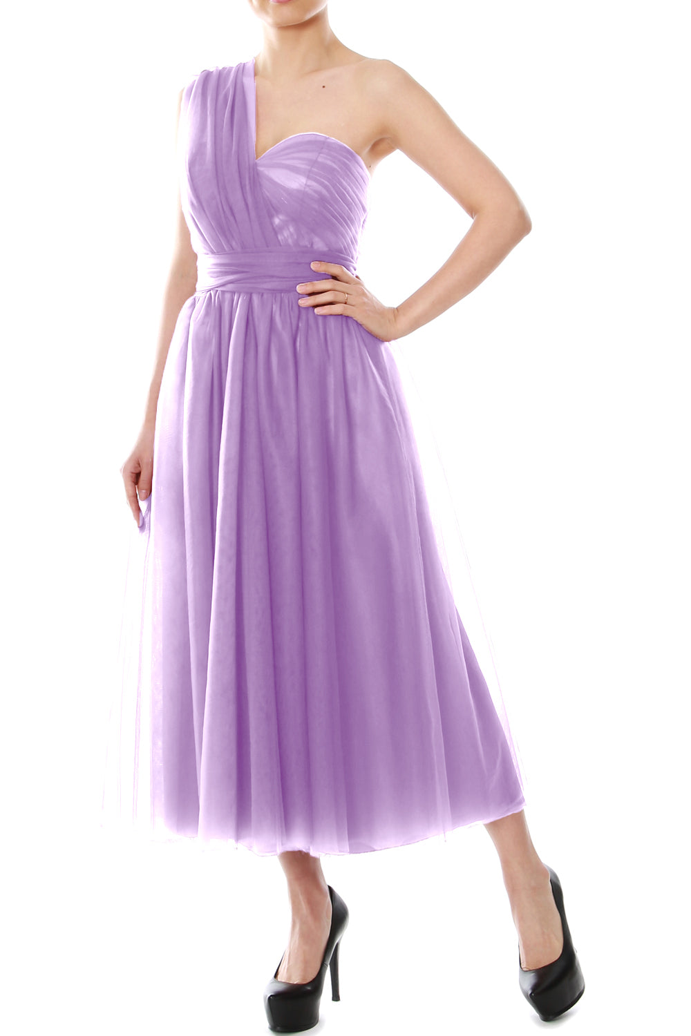 MACloth Midi Convertible Vestidos de dama de honor Vestido de fiesta de boda de tul