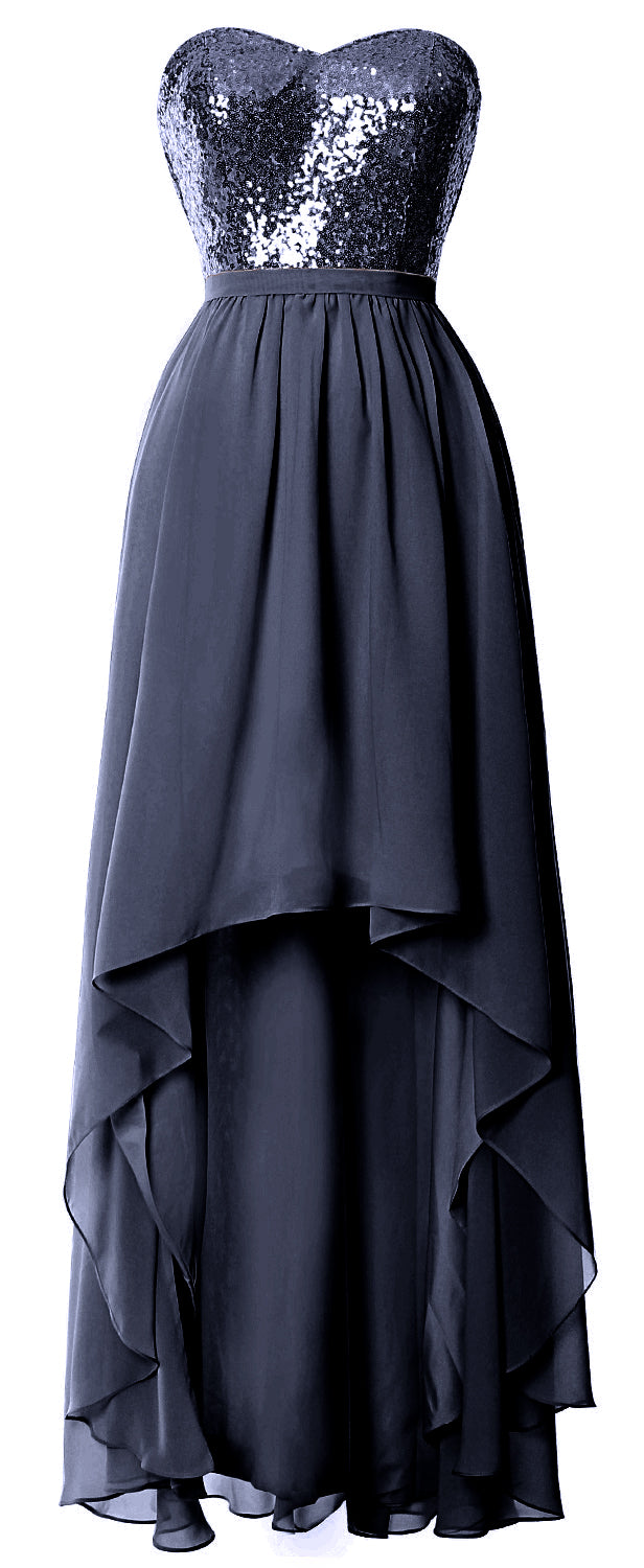 MACloth High Low Brautjungfernkleider Sweetheart Pailletten Hochzeitsfeierkleid