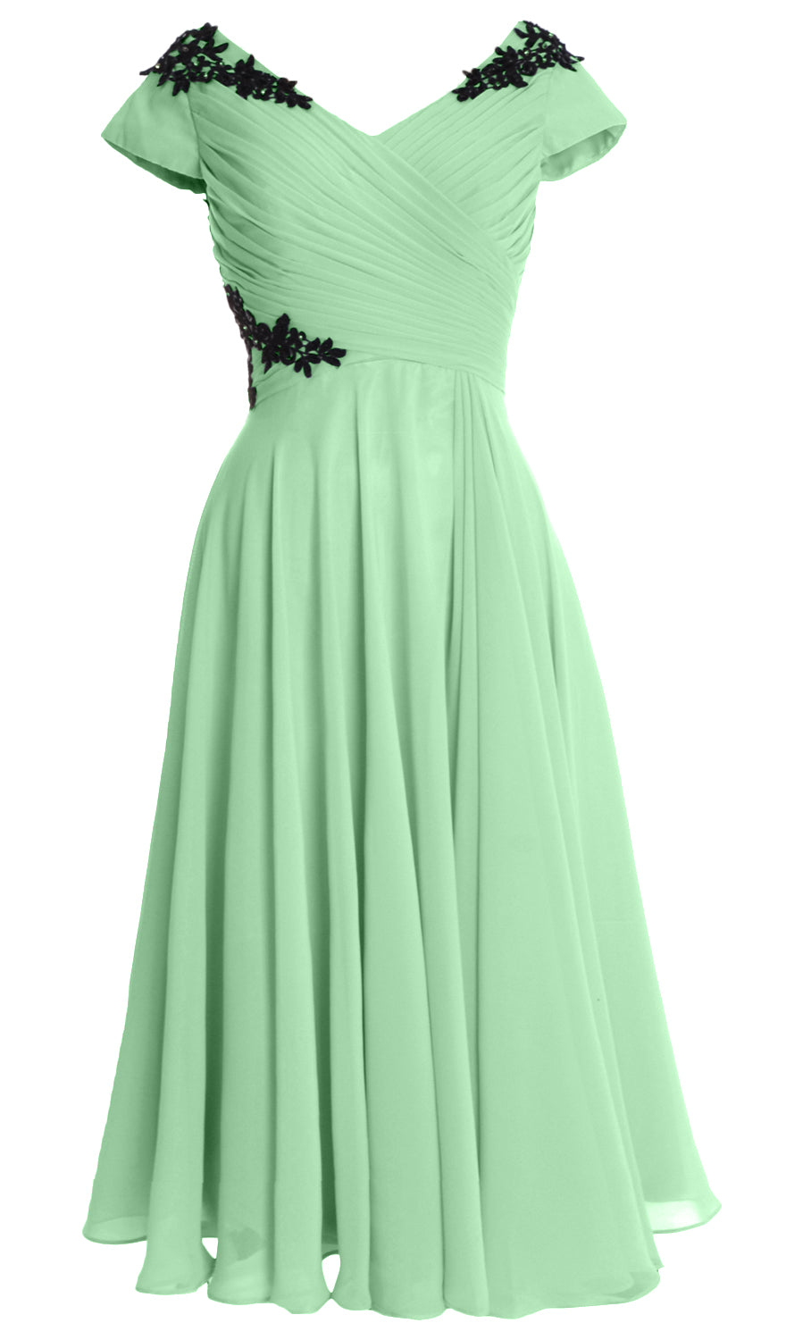 MACloth Damen Kleider für die Brautmutter, V-Ausschnitt, Flügelärmel, wadenlang, Hochzeitsgast