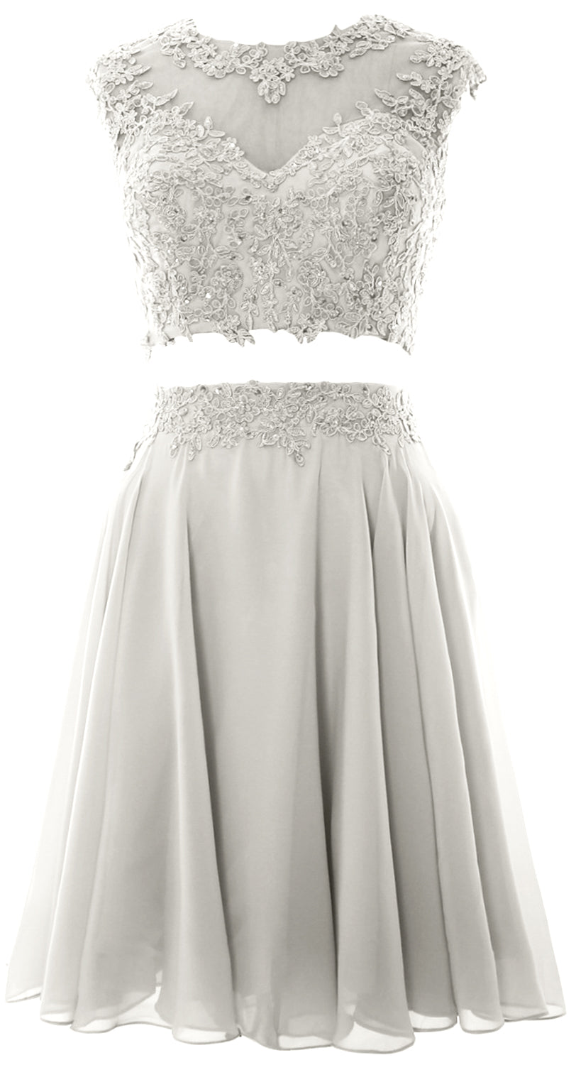 Vestido de fiesta de boda de encaje de 2 piezas estilo vintage para mujer de MACloth